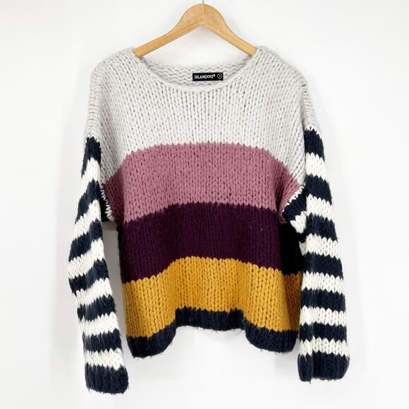 BLANK NYC Cozy Colorblock Knit Sweater Chunky Striped Oversized Pullover Small - Picture 1 of 7